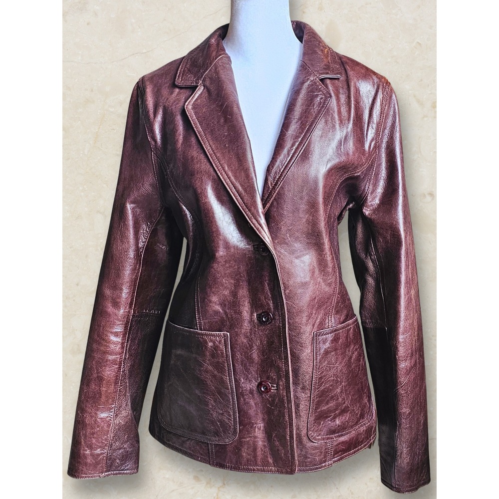Vintage 1996 Wilsons Leather Maxima Brown Leather Blazer Jacket Womens M